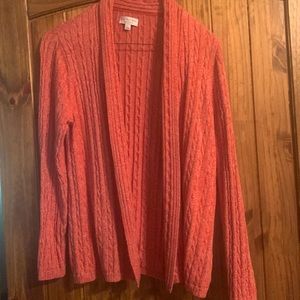 Coral shawl collared open front sweater